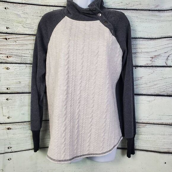 Maurices Gray Snap Neck Pullover Sweatshirt Size M Cable Knit Look Long Sleeve C - Picture 1 of 8